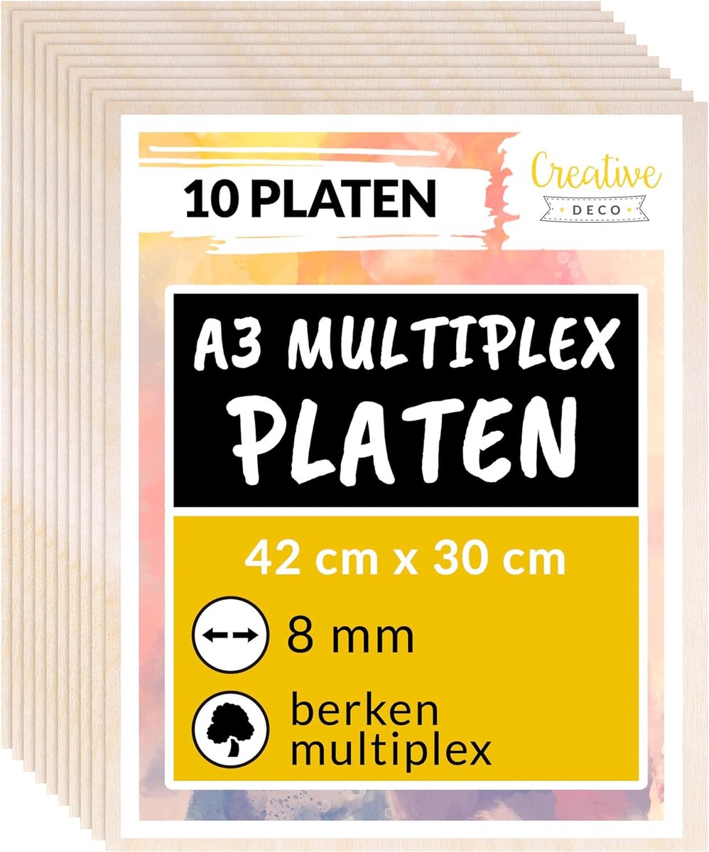 Creative Deco 10 x A3 Multiplex Platen 8mm | 420 x 300 x 8 mm| Baltische Berkenhoutlaag | Perfect voor Pyrografie, Lasersnijden, CNC-router, Modellering, Fretwerk, Rolzaag